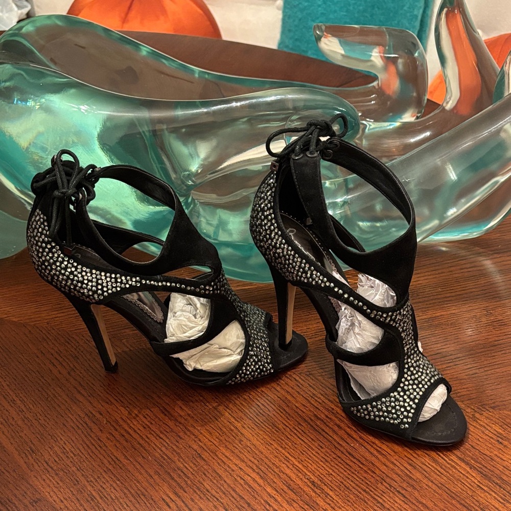 Stunning Black Rhinestone Strappy Heels